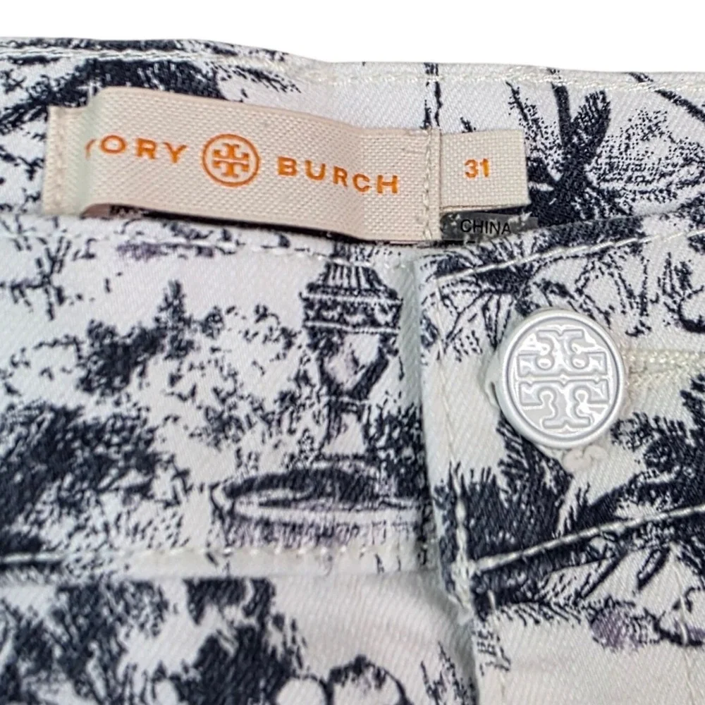 Tory‎ Burch Toile De Jouy Scenic Print Denim Shorts Navy Size 31 21151219 S1